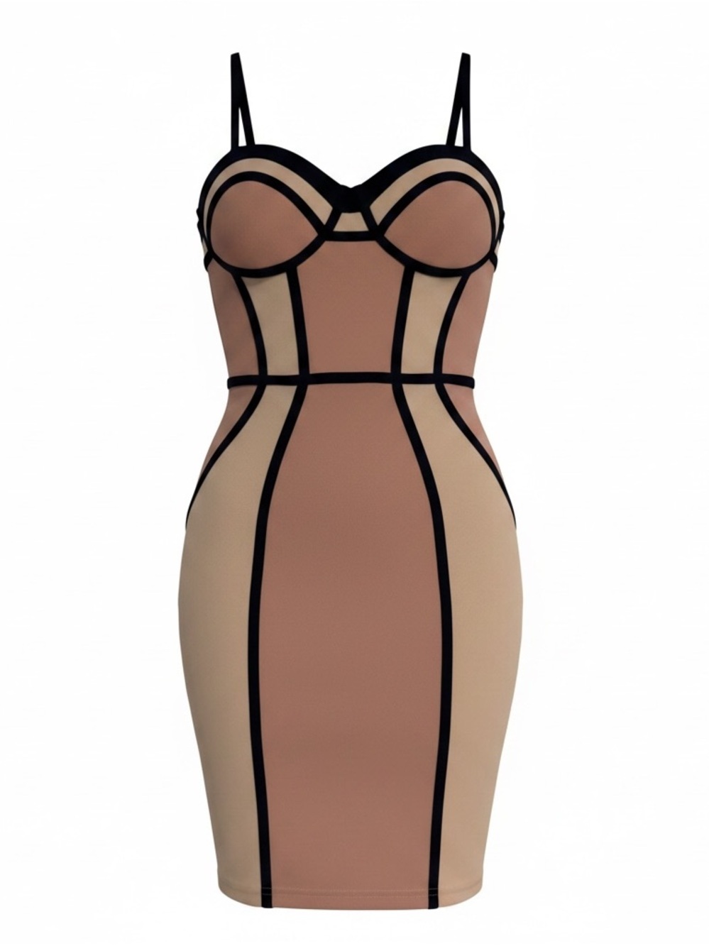 Entry Nude and navy Panelled Bustier Bodycon Dress adjustable straps